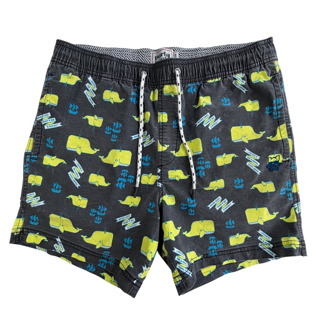 Party Pants Mens Moby Says Dont Be A Dick Whale Swim Trunks Gray Size Medium